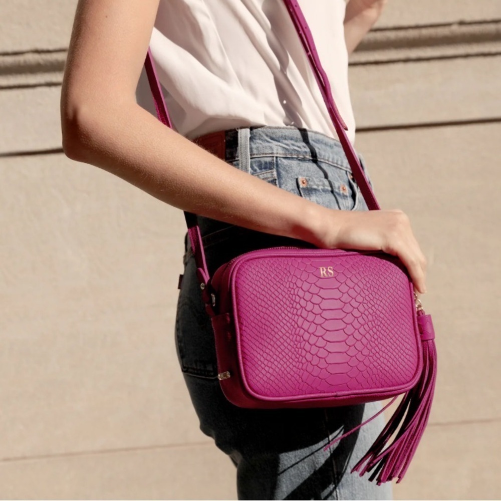GiGi New York Fuchsia Madison Python Leather Crossbody Bag